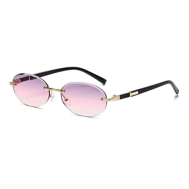 Nashi Pear 6008-2 rimless oval sunglasses, Pink purple gradient lenses