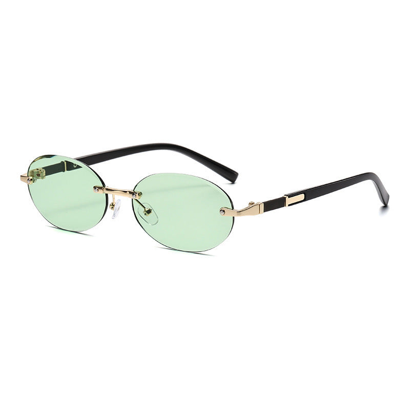 Nashi Pear 6008-2 rimless oval sunglasses, Green lenses
