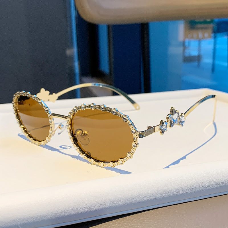 Nashi Pear 98135 round sunglasses, Gold frame with solid brown lenses