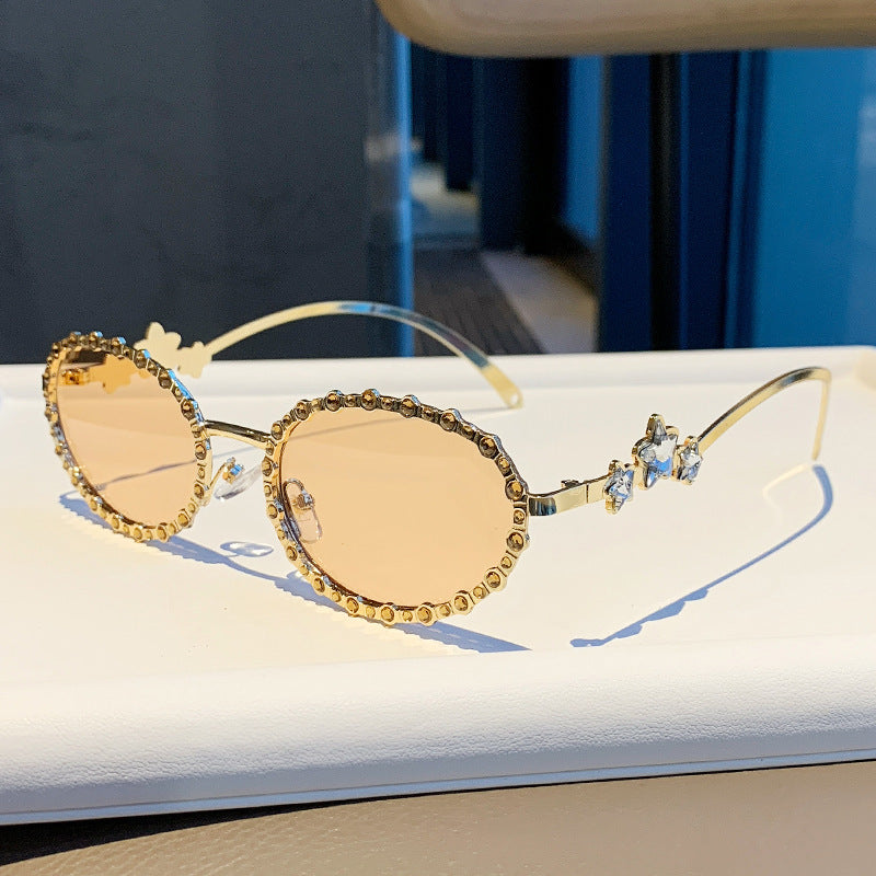 Nashi Pear 98135 round sunglasses, Gold frame with champagne lenses