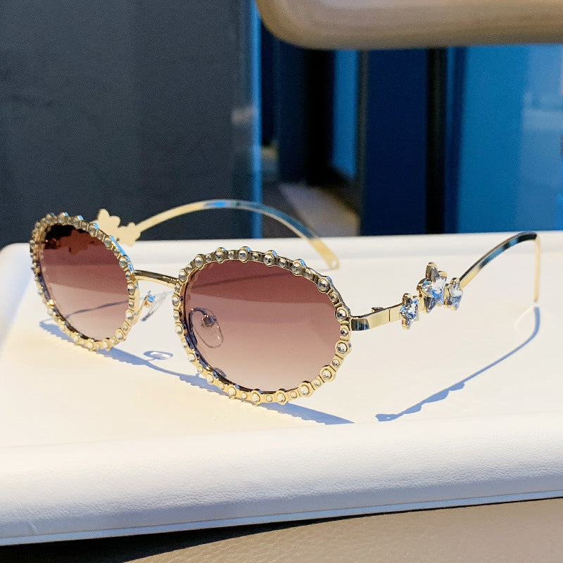 Nashi Pear 98135 round sunglasses, Gold frame with dual brown lenses