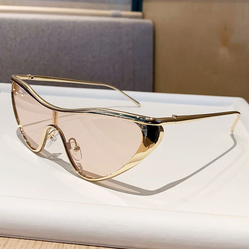 Nashi Pear 98149 shield sunglasses, Gold frame with brown pink lenses