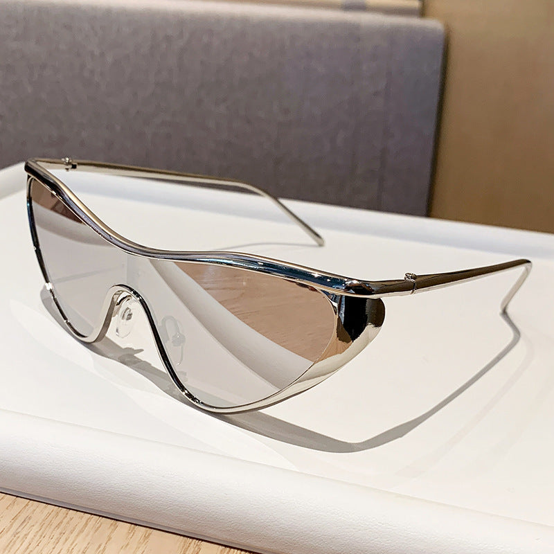 Nashi Pear 98149 shield sunglasses, Silver frame with mirrored silver lenses