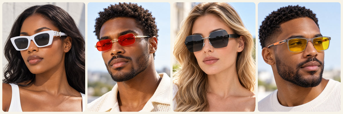 Adults wearing Nashi Pear eyewear