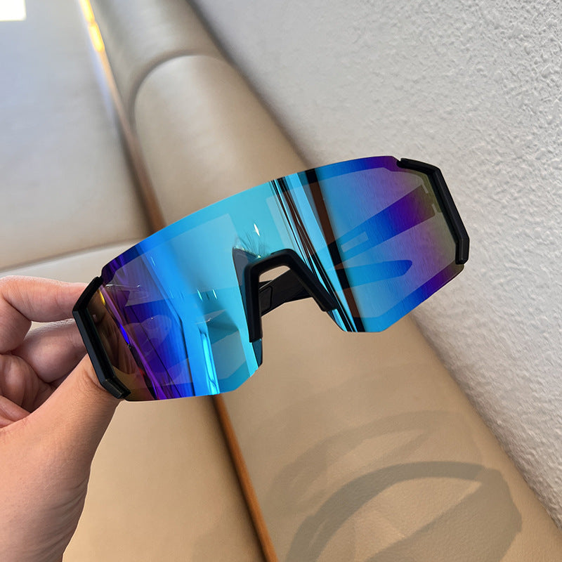 Nashi Pear T122 sport shield sunglasses, Black frame with blue mirrored lens