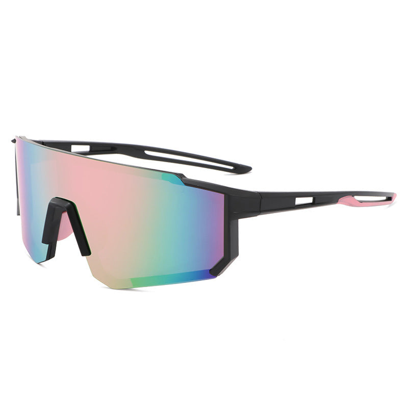 Nashi Pear T122 sport shield sunglasses, Black frame with pink mirrored lens
