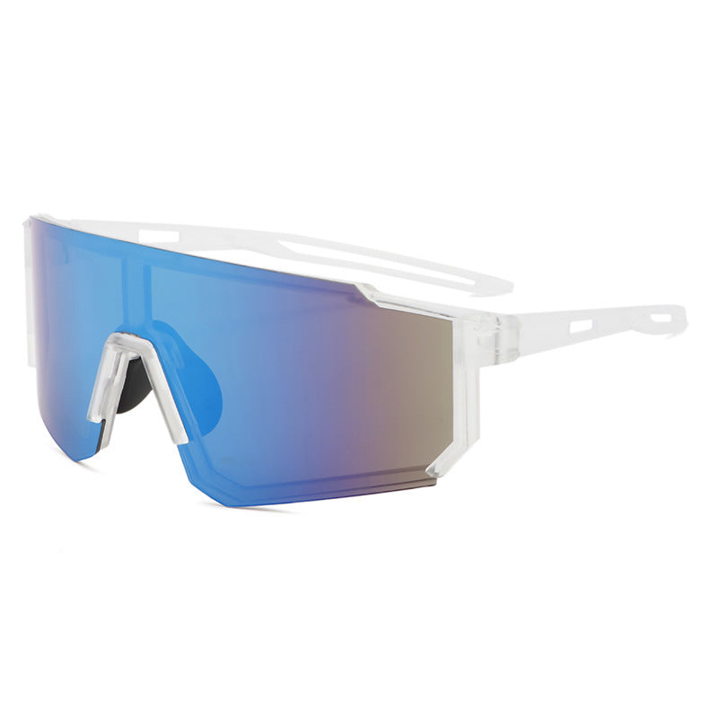 Nashi Pear T122 sport shield sunglasses, Clear frame with blue mirrored lens
