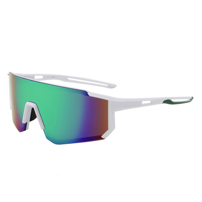 Nashi Pear T122 sport shield sunglasses, White frame with green mirrored lens