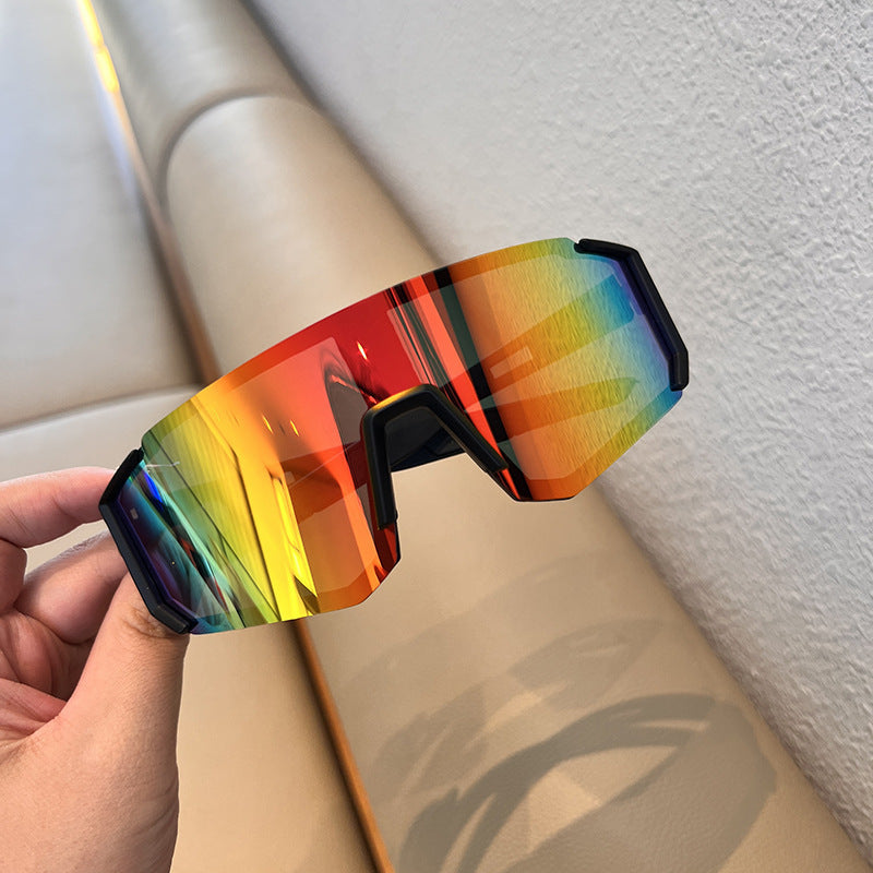 Nashi Pear T122 sport shield sunglasses, Black frame with red mirrored lens