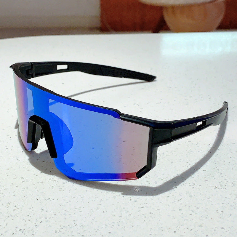 Nashi Pear T127 sport shield sunglasses, Black frame with blue mirrored lens