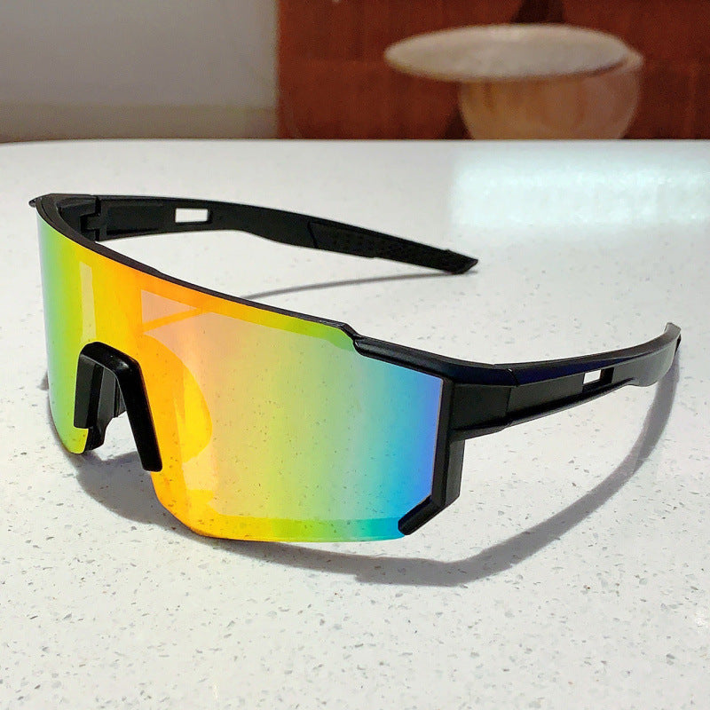 Nashi Pear T127 sport shield sunglasses, Black frame with green mirrored lens
